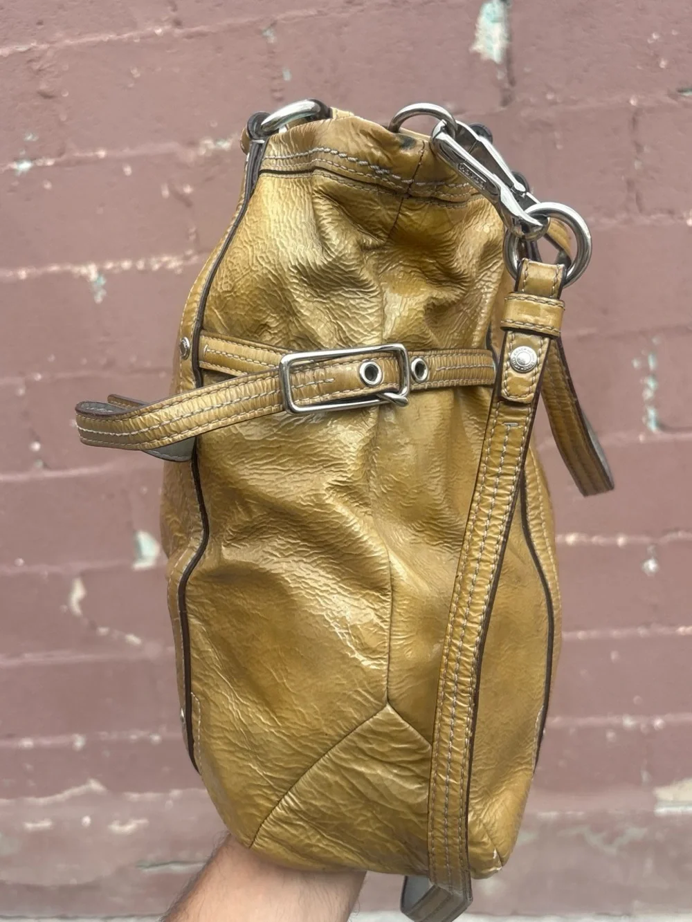 yellow patent leather Coach Audrey Andie